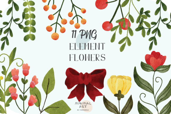 11 Flowers Leaves Watercolor Christmas Illustrations