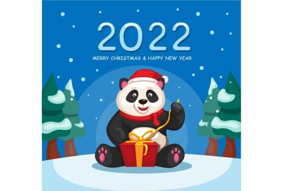 2022 Christmas Newyear Celebration Panda Illustrations