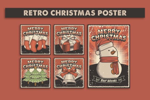 5 Vector Images of Retro Christmas Illustrations