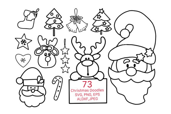73 Doodle Clipart Christmas Elements SVG for Illustrations