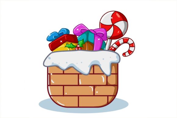 A Chimney Filled with Christmas Gifts Illustrations