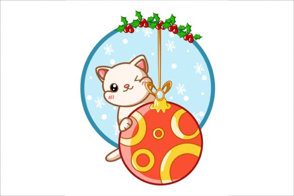 A Cute Cat on the Christmas Ball Illustration Review