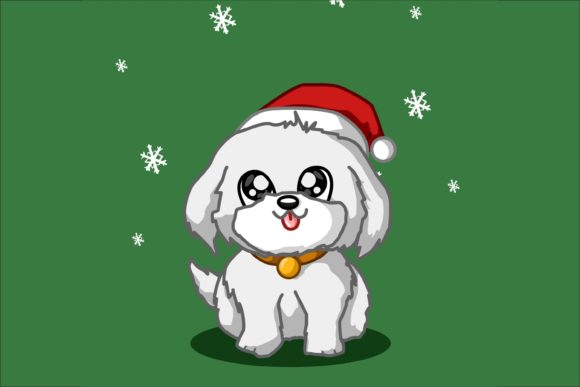 A White Dog Wearing Christmas Hat Illustration Review
