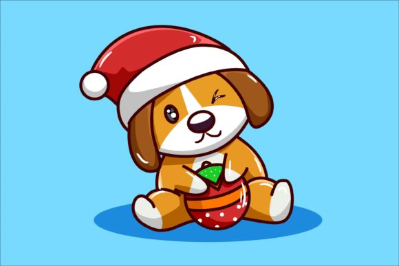 Brown Dog with Christmas Ball Illustration
