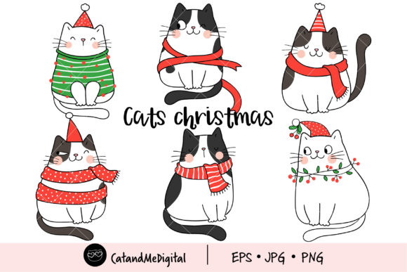 Cats Christmas Clipart Illustrations for Festive Design Projects