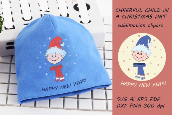 Cheerful Child in a Christmas Hat Illustrations