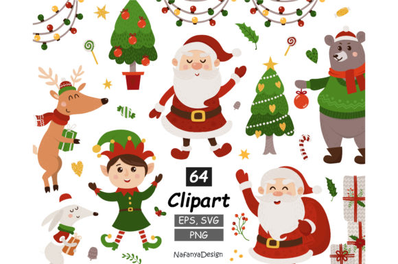 Christmas Animals, Santa Clipart for Editorial and Web Design