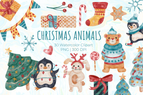 Christmas Animals Watercolor Illustrations for Branding