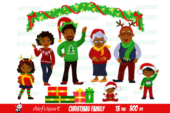 Christmas Family African American Illustrations