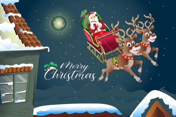 Christmas Flying Reindeer Santa Claus Illustration Review