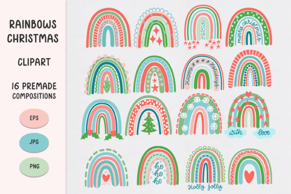 Christmas Rainbow Clipart for Handmade Creations