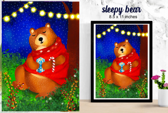 Christmas Sleepy Bear Nursery Wall Art Illustrations