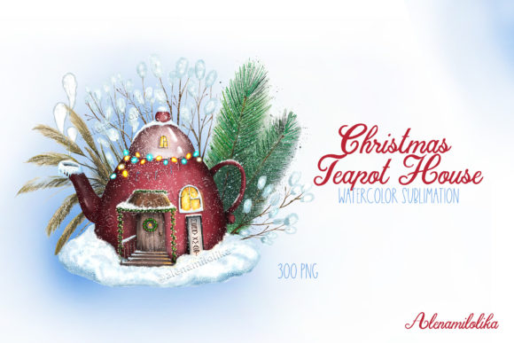 Christmas Teapot House. Christmas Card Illustration Review