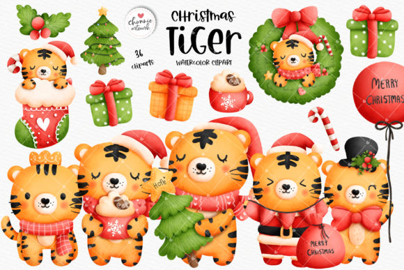 Christmas Tiger Clipart, Symbol 2022 Illustrations