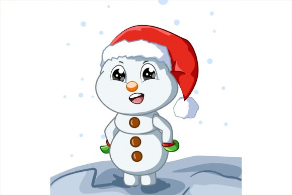 Cute Baby Snowman with Christmas Hat Illustration