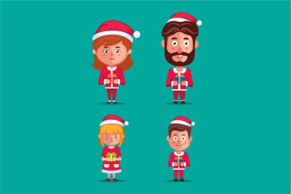 Family Wear Christmas Costume Gift Box Illustrations