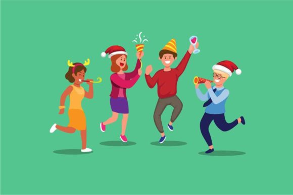 Group People Party Christmas or New Year Illustrations
