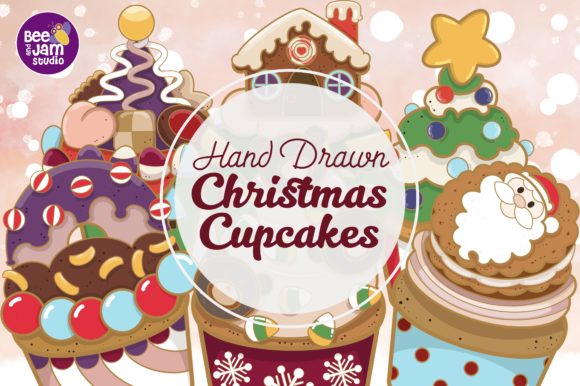Hand Drawn Christmas Cupcakes Illustrations