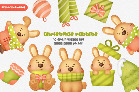 Happy Christmas Rabbits Png Clipart for Festive Crafting