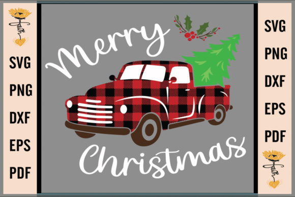 Merry Christmas Car Svg Illustration for Branding