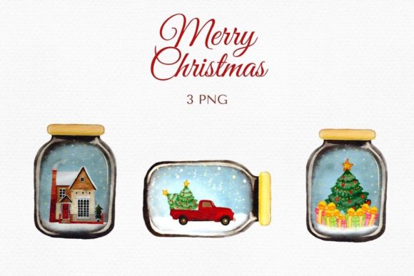 Merry Christmas in a Glass Jar Illustration