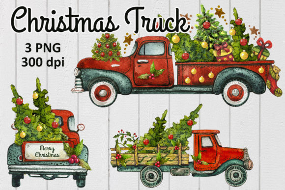 Merry Christmas Red Country Truck Illustration