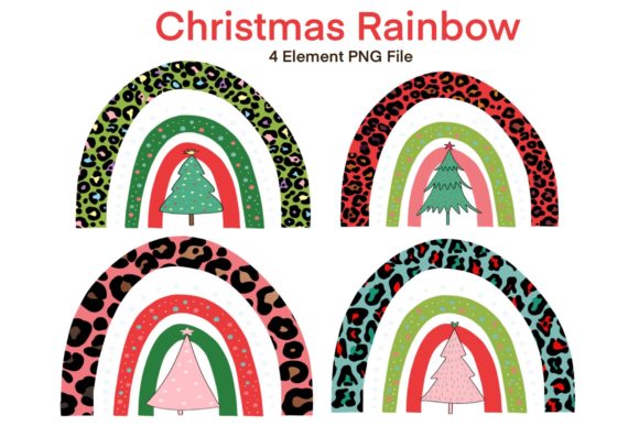 Rainbow Christmas Sublimation Leopard Illustrations