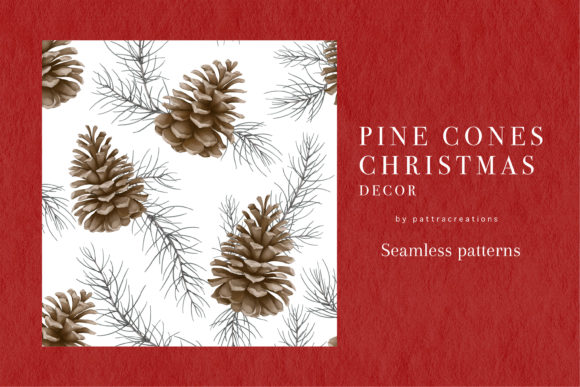 Seamless Pattern of Christmas Pine Cones Illustrations