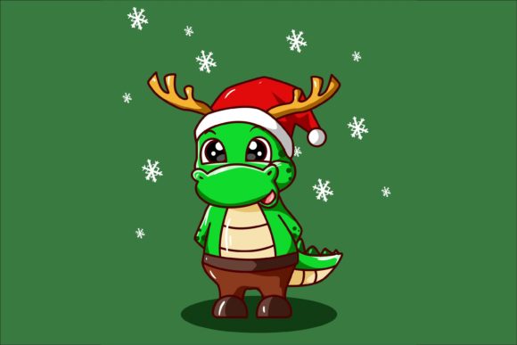 The Dinosaur Wearing a Christmas Costume Illustration
