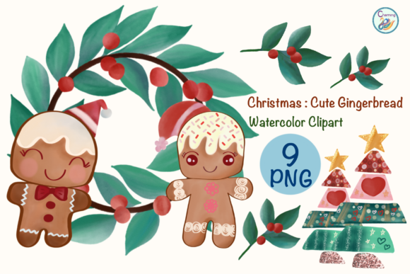 Watercolor Christmas Cute Gingerbread Illustration for Branding
