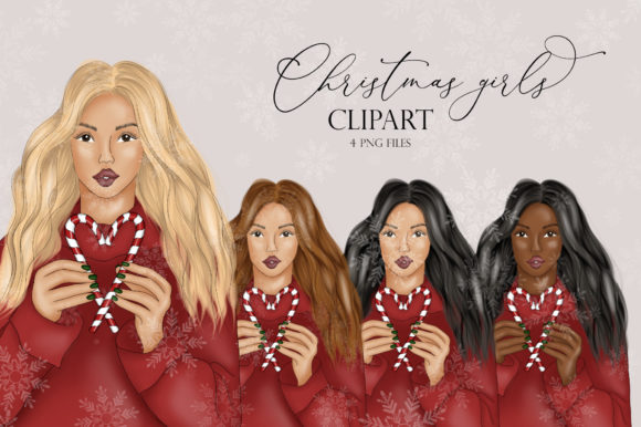 Winter Girls Clipart for Embroidery Projects